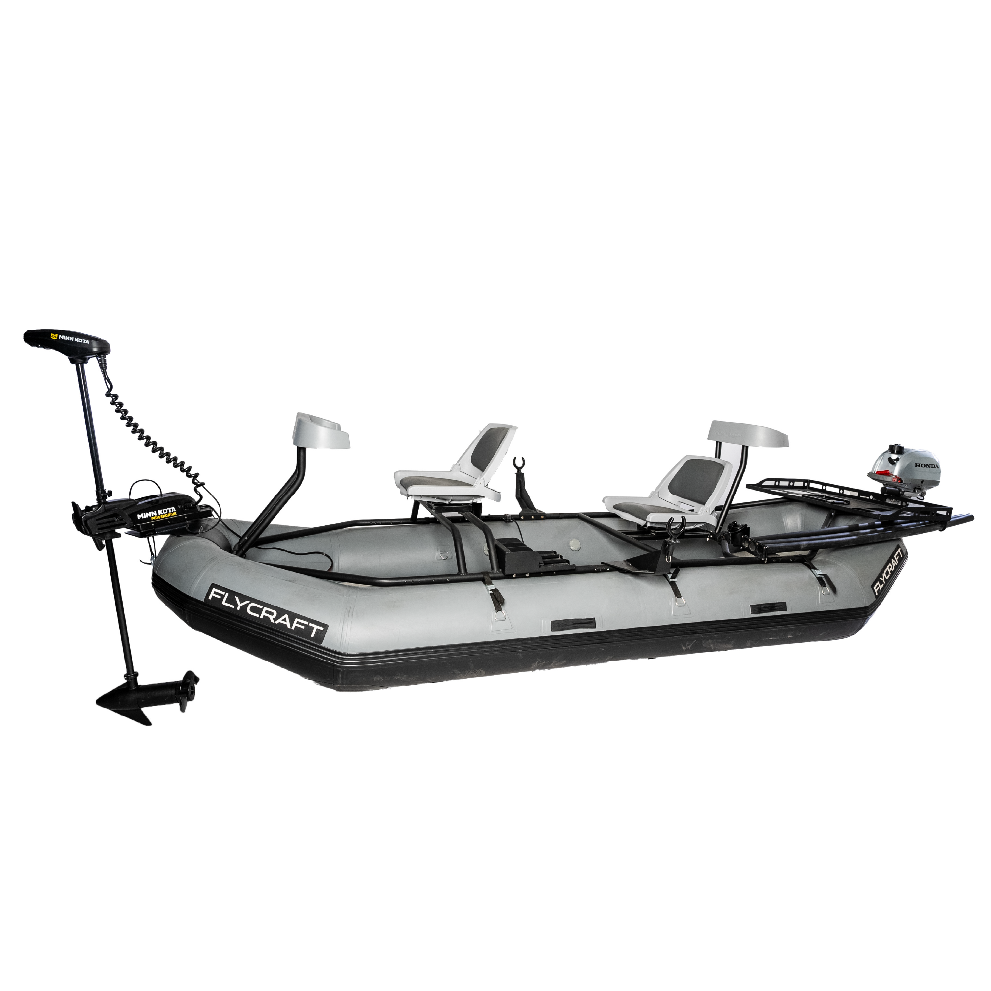Flycraft’s Inflatable Fishing Boat: Stealth X Stillwater Motor Package (2 or 3-Man)