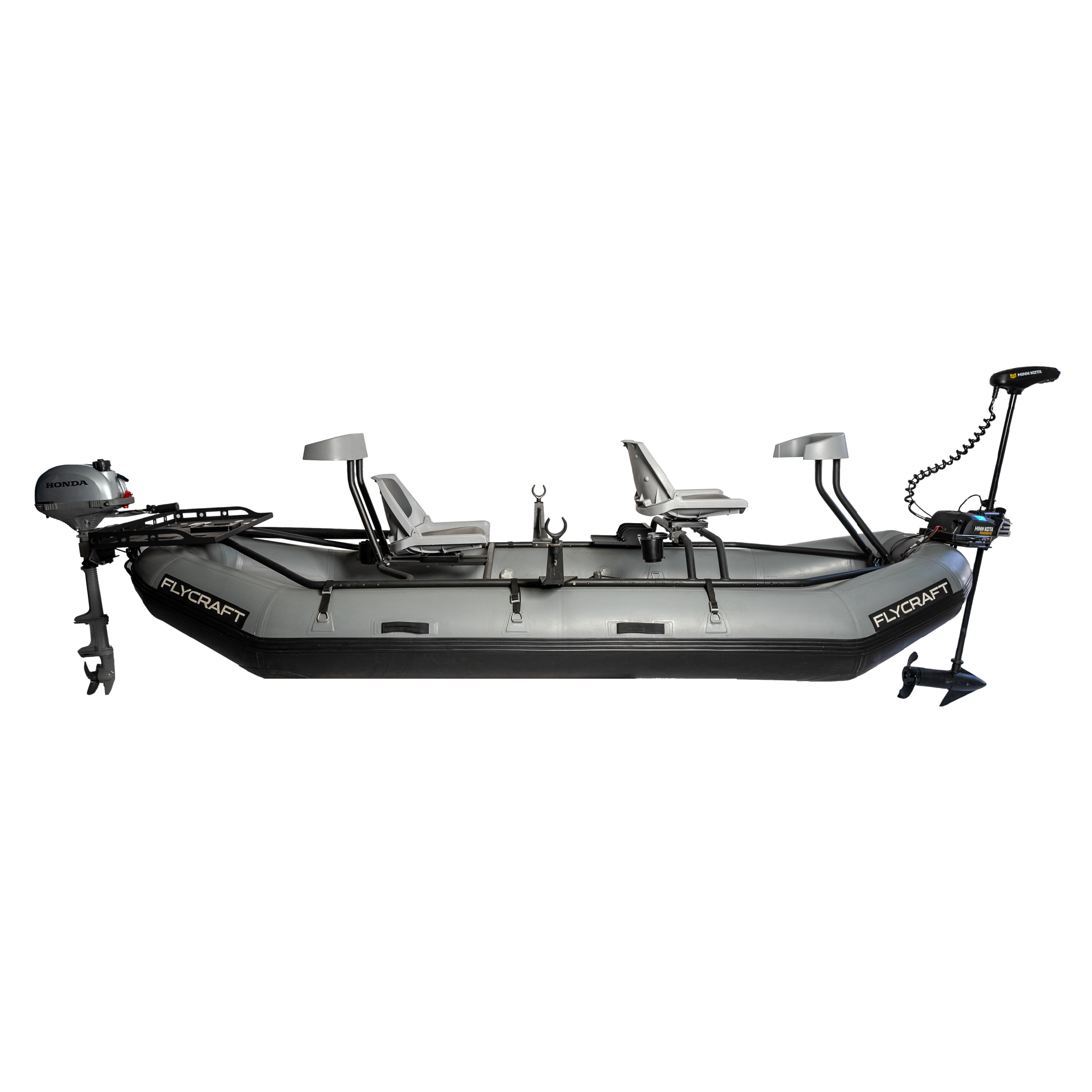 Flycraft’s Inflatable Fishing Boat: Stealth X Stillwater Motor Package (2 or 3-Man)